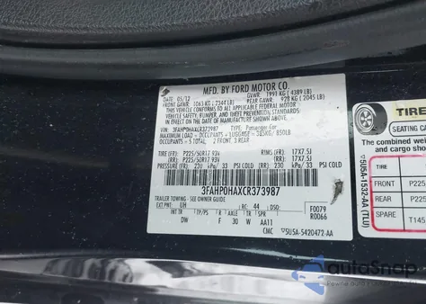 2012 Ford Fusion Se from USA, damaged, VIN 3FAHP0HAXCR373987